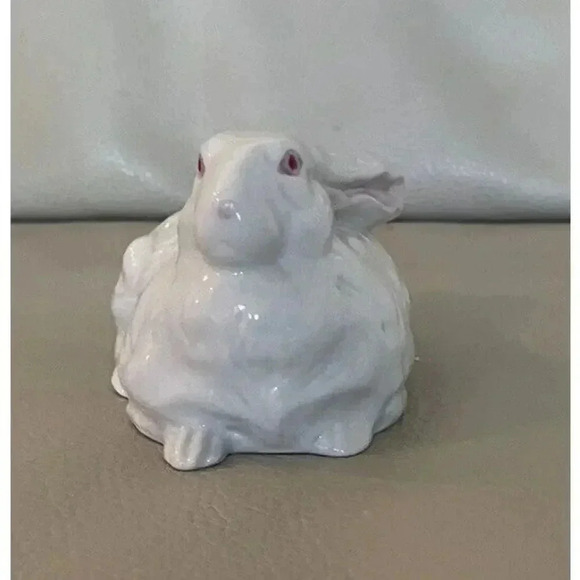 Toscany Collection White Bunny Rabbit with Pink Eyes, Ears, Nose 4”Tall - Picture 4 of 6